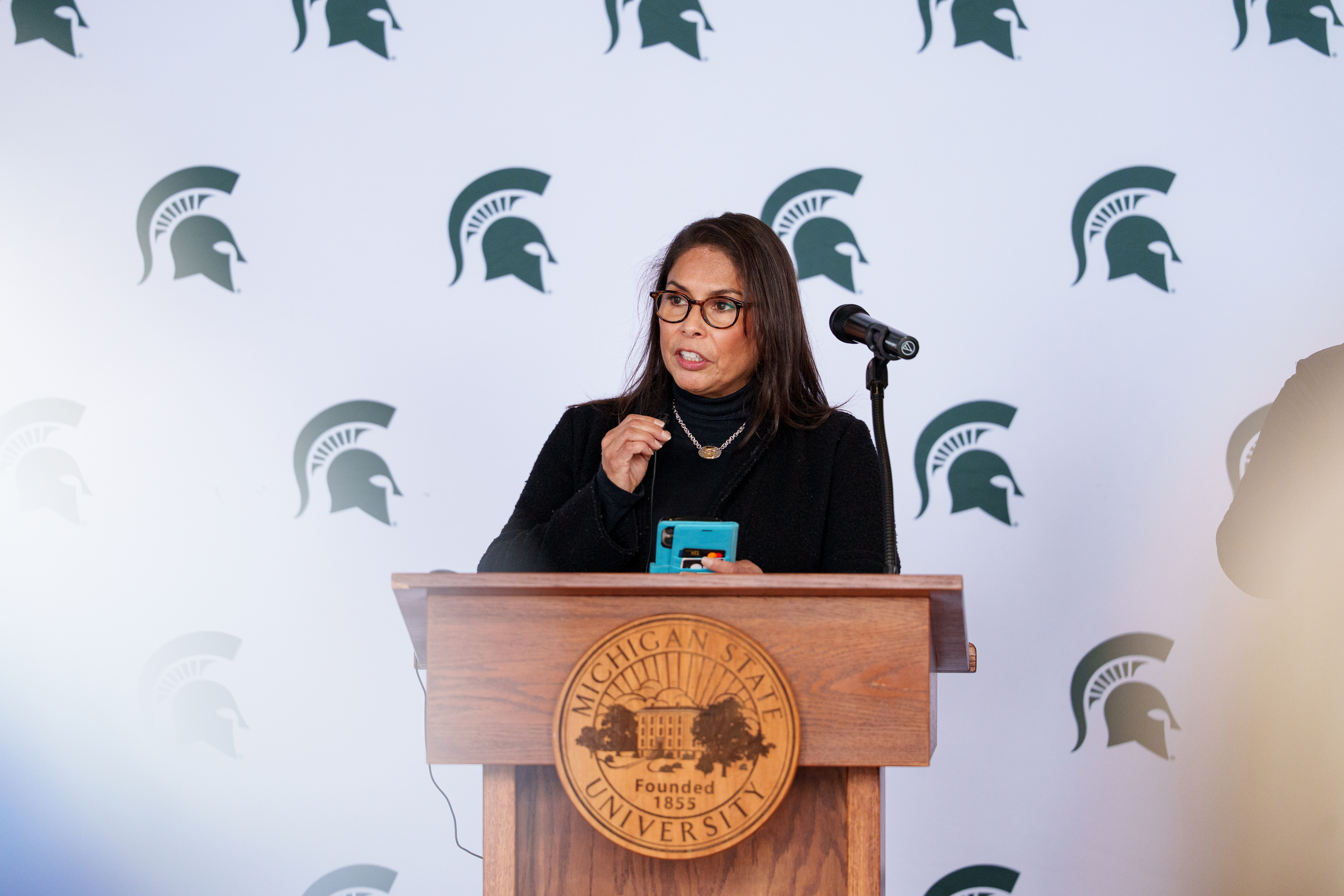 Juliana Powell speaking at Landing Ceremony
