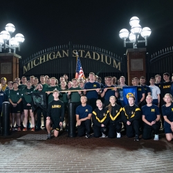 Army ROTC Cadets from UM and MSU all pose for a group photo before start of race