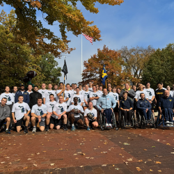 Group Photo of All UM and MSU ROTC Cadets with Student Athletes at UM Diag Landing Ceremony