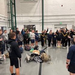 Cadets before launch ceremony in Demonstration Hall getting ready for race