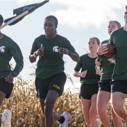 Cadets running along the road