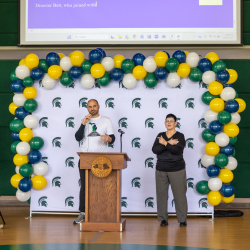 Allen Sheffield, RCPD Director, speaking at Landing Ceremony